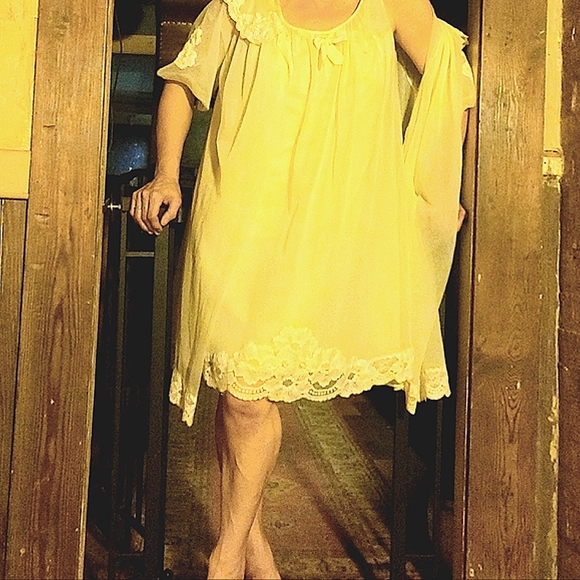 Vintage nightgown & robe peignoire set. Pale yellow. No jokes here. G… - Picture 14 of 15